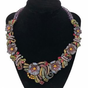 LA VINTAGE MULTICOLORED BIB FLORAL MULTICOLOR CRYSTAL STATEMENT NECKLACE